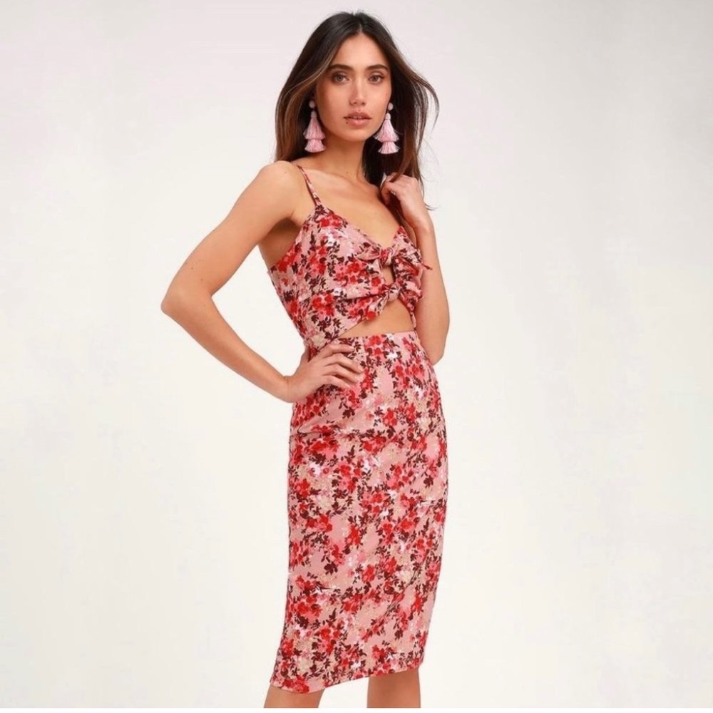 Lulus floral tie-front cutout dress